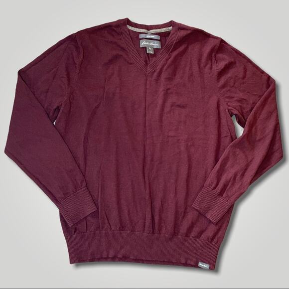 EDDIE BAUER COTTON / WOOL PREPPY V-NECK SWEATER MAROON - L - Picture 2 of 5